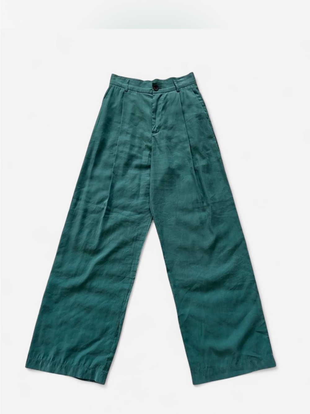Zara XS Emerald Green Wide Leg Modal Trousers High Rise Pleated Pants